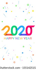 2020 Happy New Year. Paper Memphis geometric bright style for holidays flyers, greetings, invitations, Happy New Year or Merry Christmas cards. Holiday background, poster, banner. Vector Illustration.