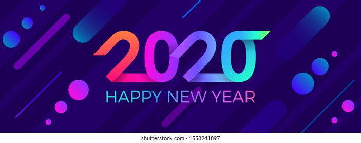 2020 Happy New Year. Paper Memphis geometric bright style for holidays flyers, greetings, invitations, Happy New Year or Merry Christmas cards. Holiday background, poster, banner. Vector Illustration.