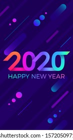 2020 Happy New Year. Paper Memphis geometric bright style for holidays flyers, greetings, invitations, Happy New Year or Merry Christmas cards. Holiday background, poster, banner. Vector Illustration.