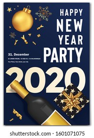 2020 happy new year party gold edition with dark blue flayer vector