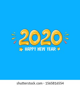 2020 Happy New Year poster or card design template. Vector happy new year greeting illustration with colored hand drawn 2020 numbers isolated on blue background
