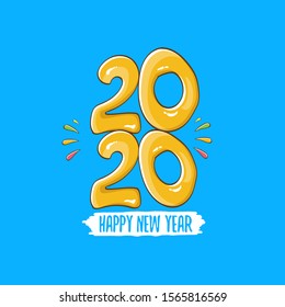 2020 Happy New Year poster or card design template. Vector happy new year greeting illustration with colored hand drawn 2020 numbers isolated on blue background