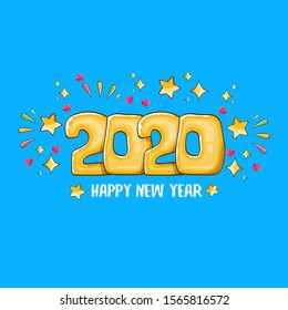 2020 Happy New Year poster or card design template. Vector happy new year greeting illustration with colored hand drawn 2020 numbers isolated on blue background