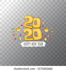 2020 Happy New Year poster or card design template. Vector happy new year greeting illustration with colored hand drawn 2020 numbers isolated on transparent background