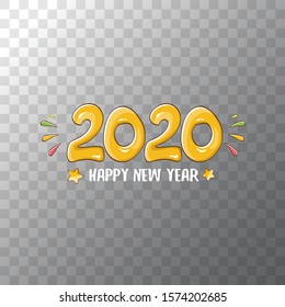 2020 Happy New Year poster or card design template. Vector happy new year greeting illustration with colored hand drawn 2020 numbers isolated on transparent background