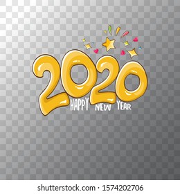 2020 Happy New Year poster or card design template. Vector happy new year greeting illustration with colored hand drawn 2020 numbers isolated on transparent background