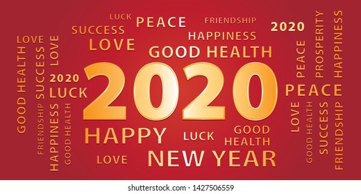 2020 Happy New Year red and gold banner. Vector illustration.