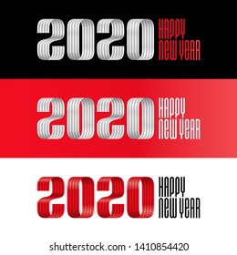 2020 happy new year ribbon lettering illustration for card or banner.