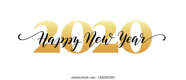 2020 Happy New Year script text hand lettering. Design template Celebration typography poster, banner or greeting card for Merry Christmas and happy new year. Vector Illustration