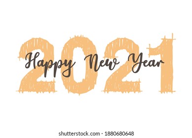 Guión de Feliz Año Nuevo 2020 con letras a mano. Cartel de tipografía de la celebración de la plantilla de diseño.