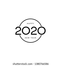 2020 happy new year sign design. Vector illustration with black holiday label isolated on white background.