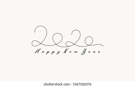 2020 happy new year signature logo. 2020 monoline hand drawn icon symbol design . Vector illustration.