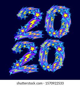 2020 happy new year signature logo. Holiday typography for Christmas banner, calendar, decoration, greeting card illustration.