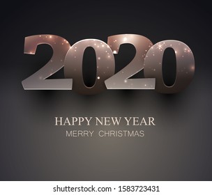 2020 happy New Year simbol in minimalistic style. Metallic numbers for your design. Vector illustration.