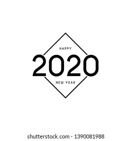 2020 happy new year sing design. Vector illustration with black holiday symbol isolated on white background.