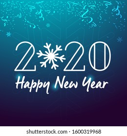 2020 Happy New Year Snowflake Badge, Lettering ribbon type.