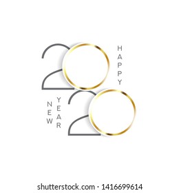 2020 happy new year symbol design. Vector illustration with golden holiday label isolated on white background.