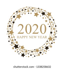 2020 Happy New Year. Text for card for your design with stars isolated on white background.