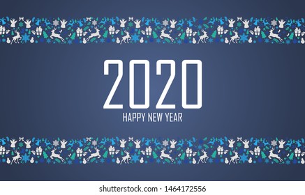 2020 Happy New Year text, Merry Christmas and New Year decorations elements frame
