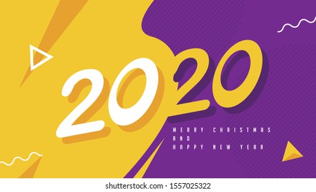 2020 Happy New Year text design background.Vector holiday illustration. 