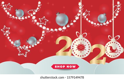2020 Happy New Year text design background with candy.Vector  illustration.