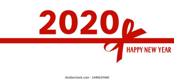 2020 Happy New Year. Title design for calendar or brochure. Red number 2020 with bow silhouette