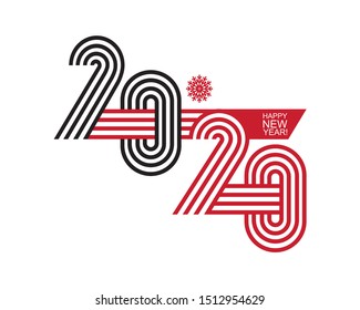 2020 Happy New Year trendy and minimalistic card or background.
Modern thin contour line design concept. Flat, outline.
Isolated on white background. Vector illustration