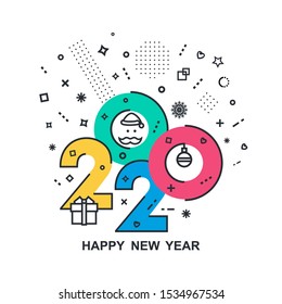 2020 Happy New Year trendy and minimalistic card or background.
Modern Thin Contour Line Design Concept. Flat, outline.
Isolated on white background. Vector illustration