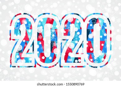 2020 Happy New Year triangle sign for decoration. Christmas snowflake background. Illustration for decoration, celebration, design, greeting card, winter holiday