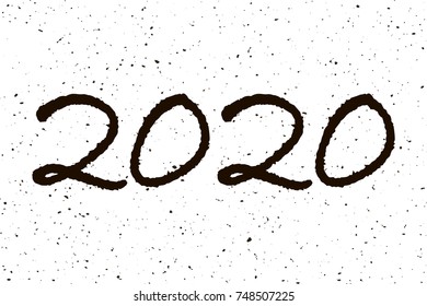 2020 Happy New Year typography calendar poster. Beautiful hand drawn lettering design greeting card with chinese calligraphy black number inscription. Handwritten modern brush lettering scratched.