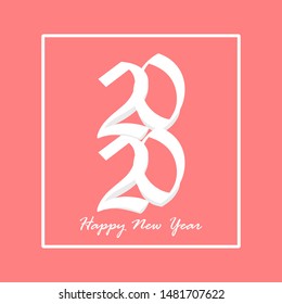 2020 happy new year vector isolated on red background. New year and christmas backgrounds in white square.