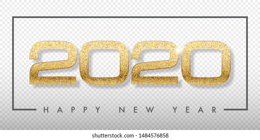 2020 happy new year vector greeting card and poster design with golden ribbon and star.