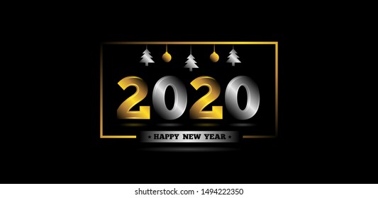 2020 happy new year  vector illustration .gold silver black colors banner design 