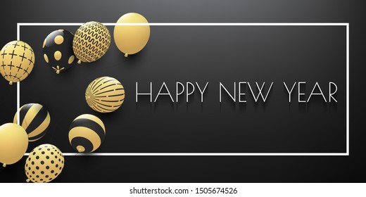 2020 happy new year vector greeting card and poster design with balloons.