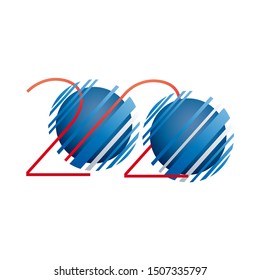 2020, happy new year. Vector creative number with globe, planet saturn