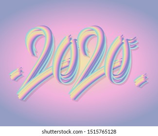 2020 Happy New Year . vector Background with holographic colors .
