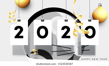 2020 Happy New Year Vector Background. Abstract Golden Metal Rat.