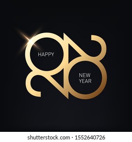 2020, Happy New Year vector. Design with golden text, numbers,  Celebrate greeting card, invitation, calendar logo with gold typography, wishes and lights. 