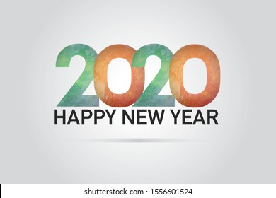 2020 Happy New Year Vector Green and Orange Water Color paint stroke with border long frame. Dirty artistic design element, on Grey background-Vector