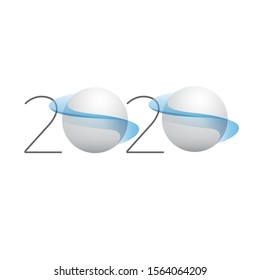 2020, happy new year. Vector creative number with globe, planet saturn