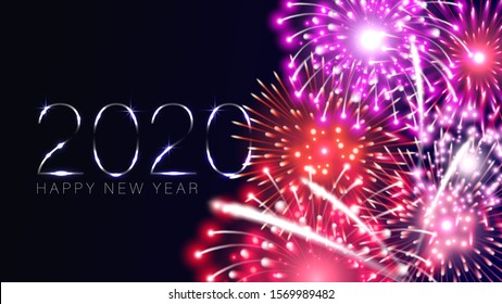 2020 Happy New Year - Vector Illustration. Happy New Year Fireworks. 