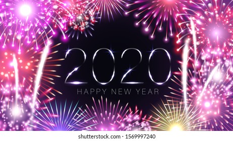 2020 Happy New Year - Vector Illustration. Happy New Year Fireworks. 