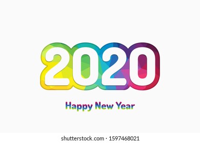 2020 Happy New Year Vector Abstract Triangles Modern Design For Banner, Gift Card, Brochure, Flyer. 2020 Christmas Vector Design. Vibrant 2020 New Year Concept. Vector Illustration