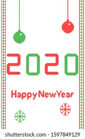 2020 Happy New Year Vector Holiday Pixel Art Modern Design For Banner, 2020 New Year Greetings Gift Card, Brochure, Flyer. 2020 New Year Pixelated Vector Illustration