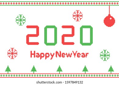 2020 Happy New Year Vector Holiday Pixel Art Modern Design For Banner, 2020 New Year Greetings Gift Card, Brochure, Flyer. 2020 New Year Pixelated Vector Illustration