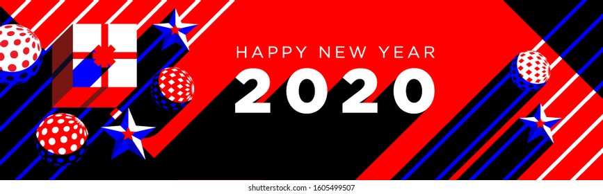 2020 Happy New Year vector background with gift box, confetti, white numbers. Christmas celebrate design. Celebrate and playful concept template for holiday.