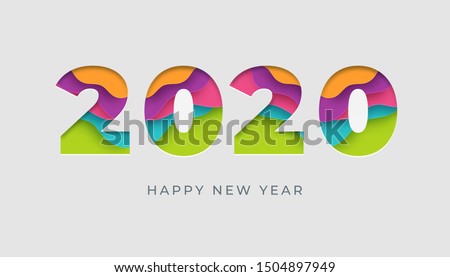 2020 happy new year vector colorful card or banner in paper cut style. Eps 10