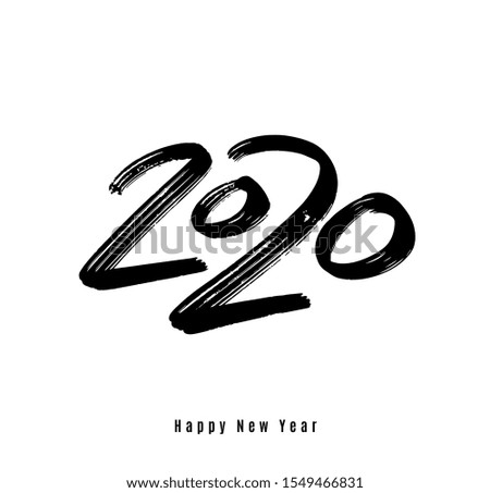 2020 happy new year vector background. Big calligraphy hand drawn black number. Greeting text, card design. Isolated on white.
