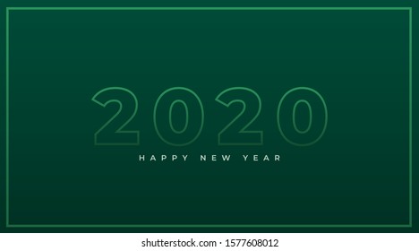 2020 Happy New Year written in a green text with stroke on a dark green gradient 