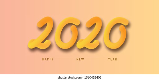 2020 Happy New Year yellow orange festive fluid text vector letter illustration design for banner or greeting card.